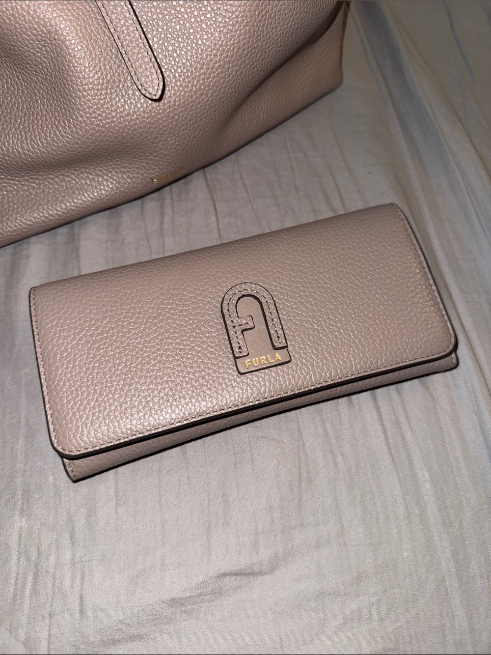 Furla Dafne Continental Wallet in Stucco Gray Perla, like new condition